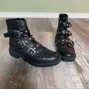 GUESS studded buckle combat motorcycle boots
